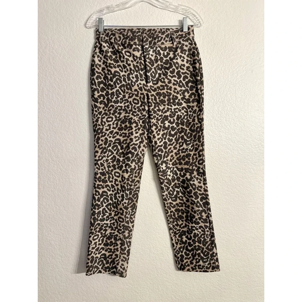 Free People Leopard‎ Print Slim Trousers Tan Brown Animal OB2106024 Womens 4